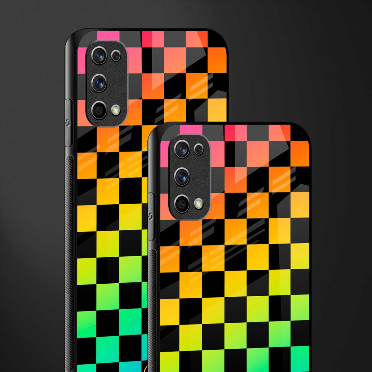rainbow check pattern glass case for realme 7 pro image-2