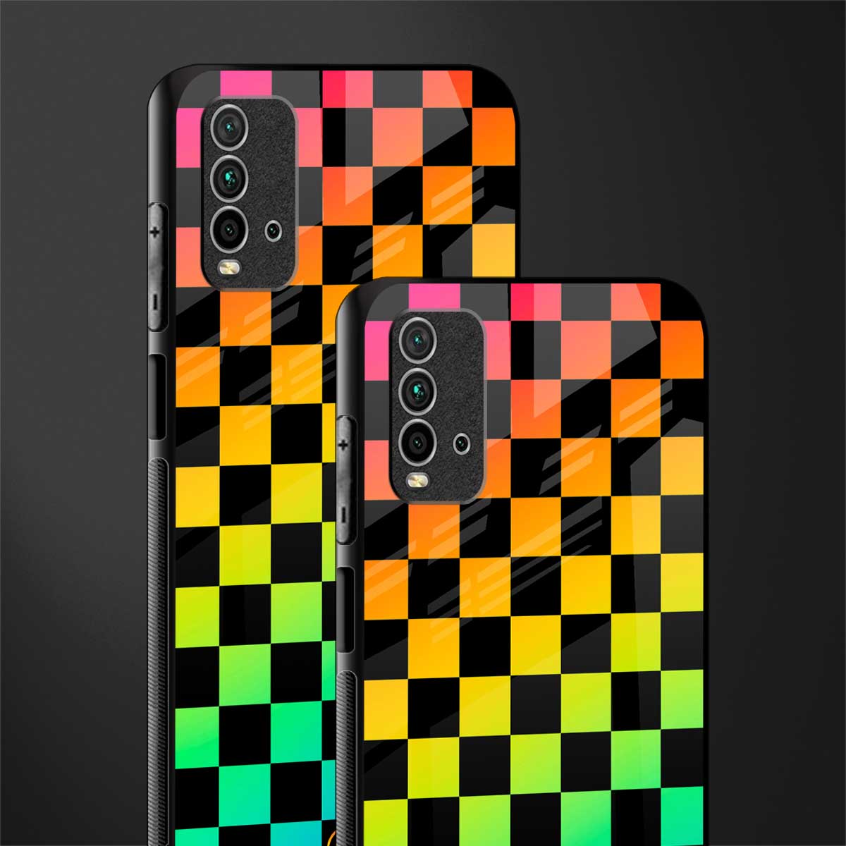 rainbow check pattern glass case for redmi 9 power image-2