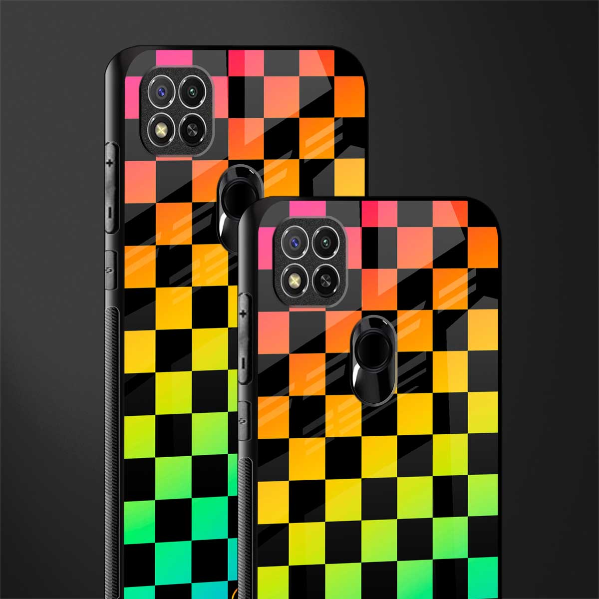 rainbow check pattern glass case for poco c31 image-2