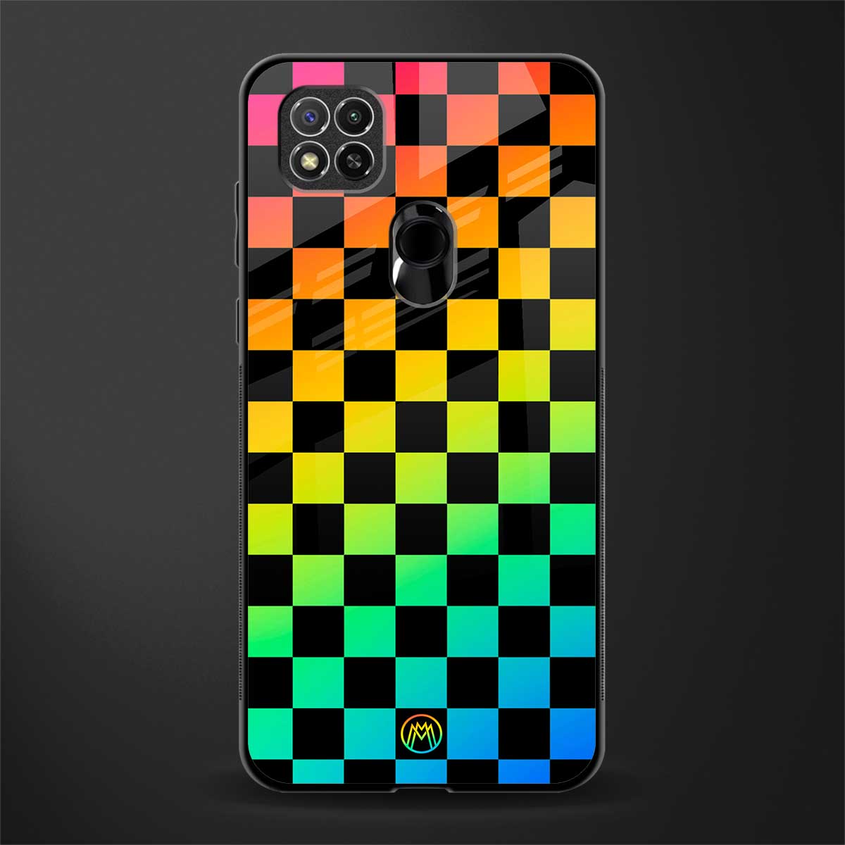 rainbow check pattern glass case for redmi 9 image