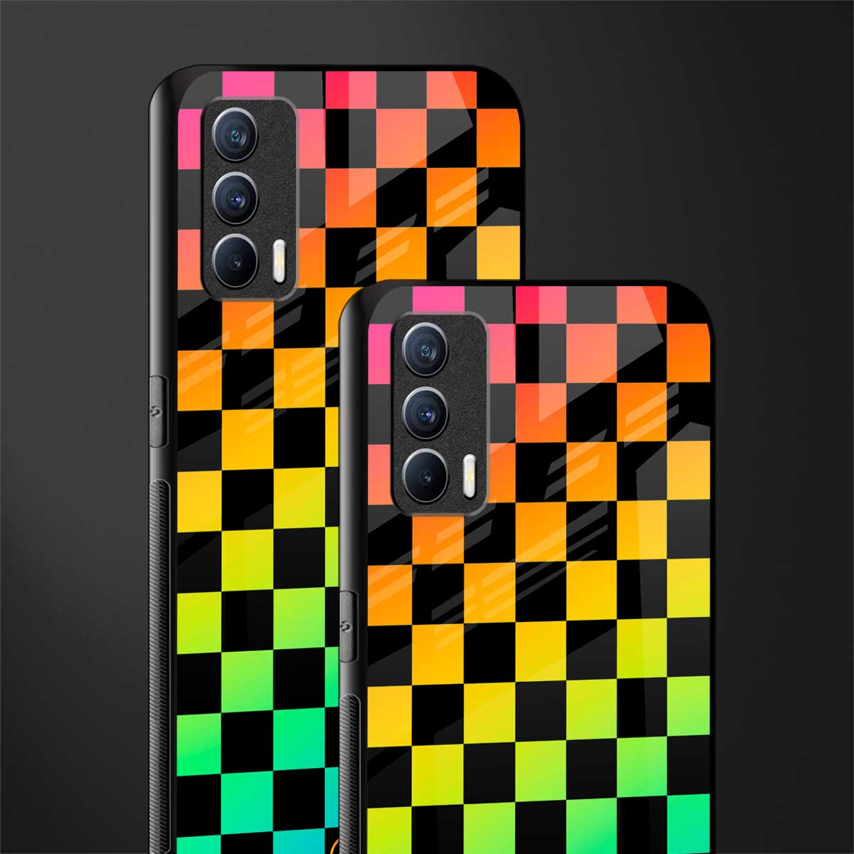 rainbow check pattern glass case for realme x7 image-2