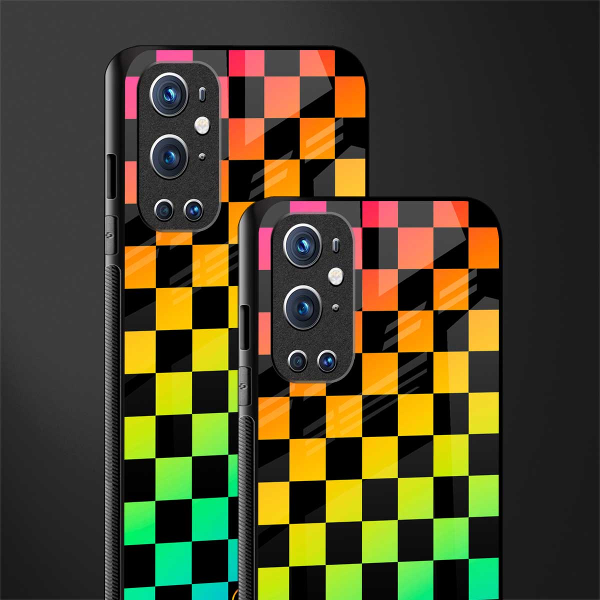 rainbow check pattern glass case for oneplus 9 pro image-2