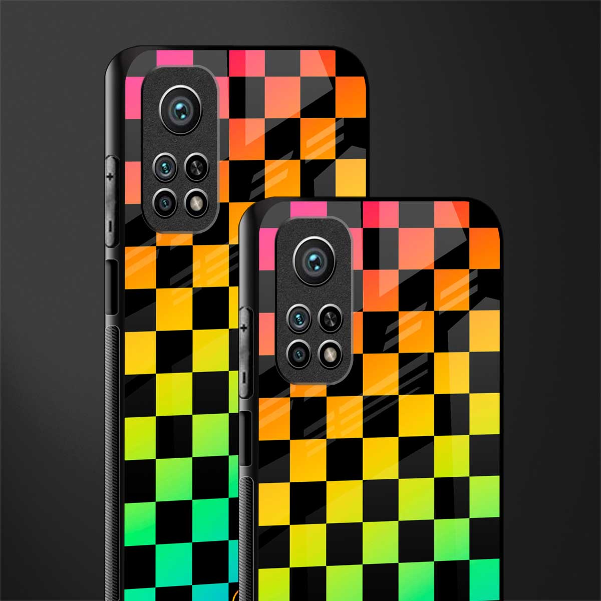 rainbow check pattern glass case for mi 10t 5g image-2