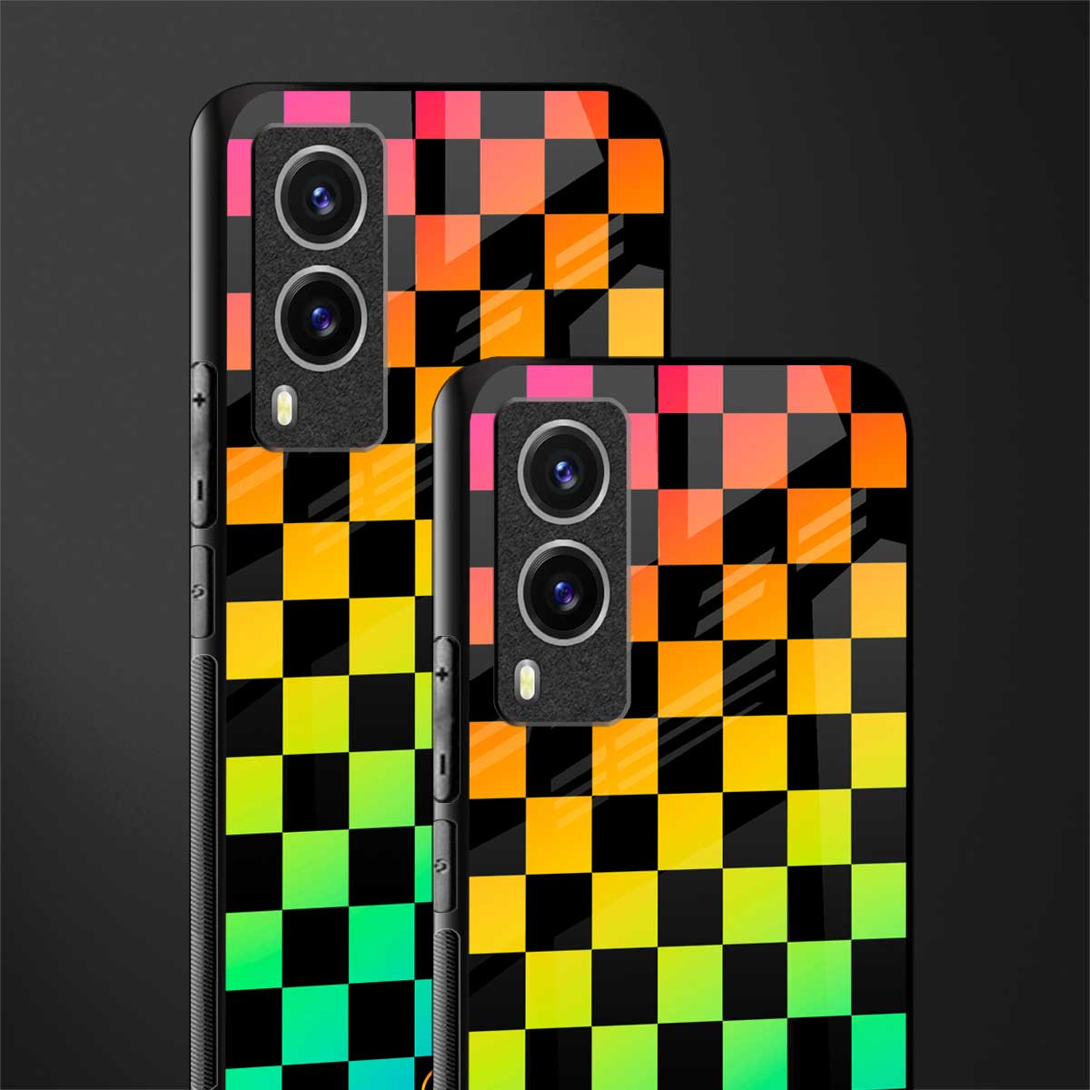 rainbow check pattern glass case for vivo v21e 5g image-2