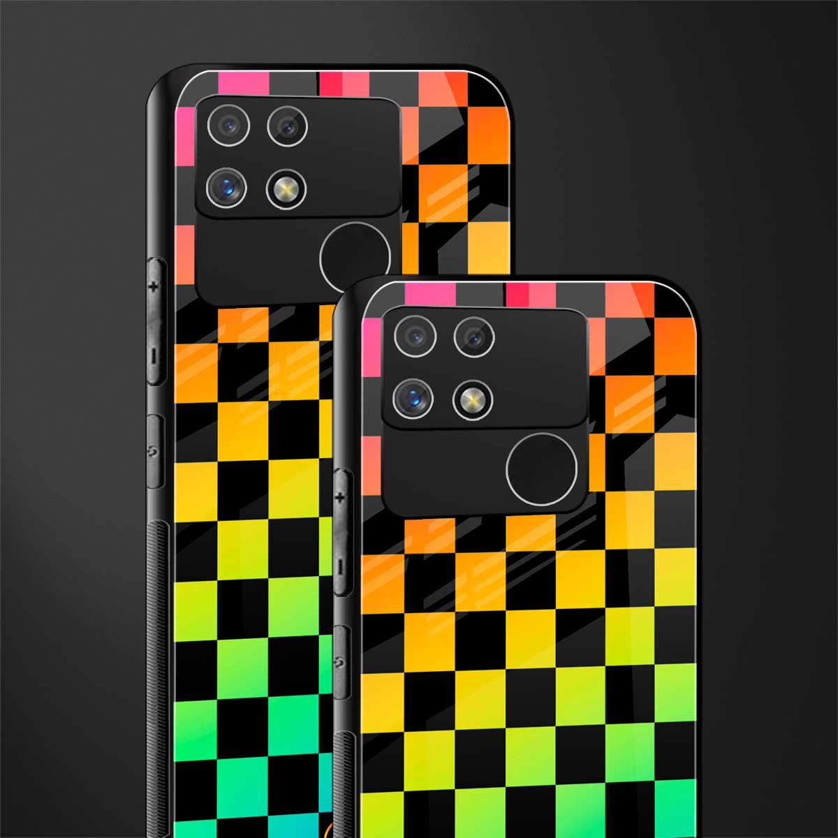 rainbow check pattern back phone cover | glass case for realme narzo 50a