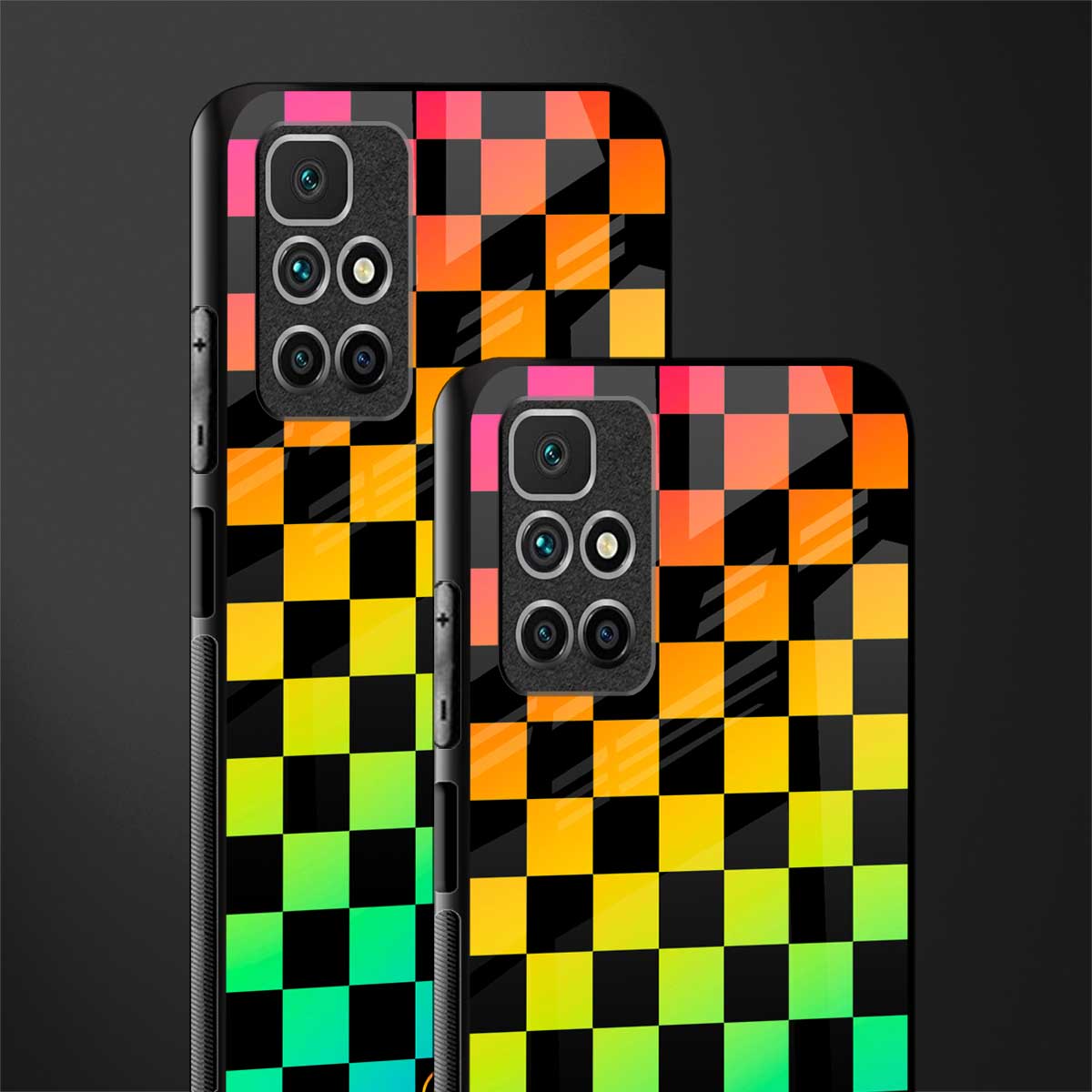 rainbow check pattern glass case for redmi 10 prime image-2