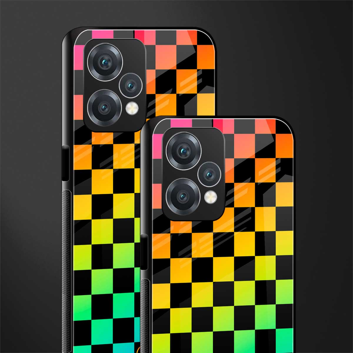 rainbow check pattern back phone cover | glass case for oneplus nord ce 2 lite 5g