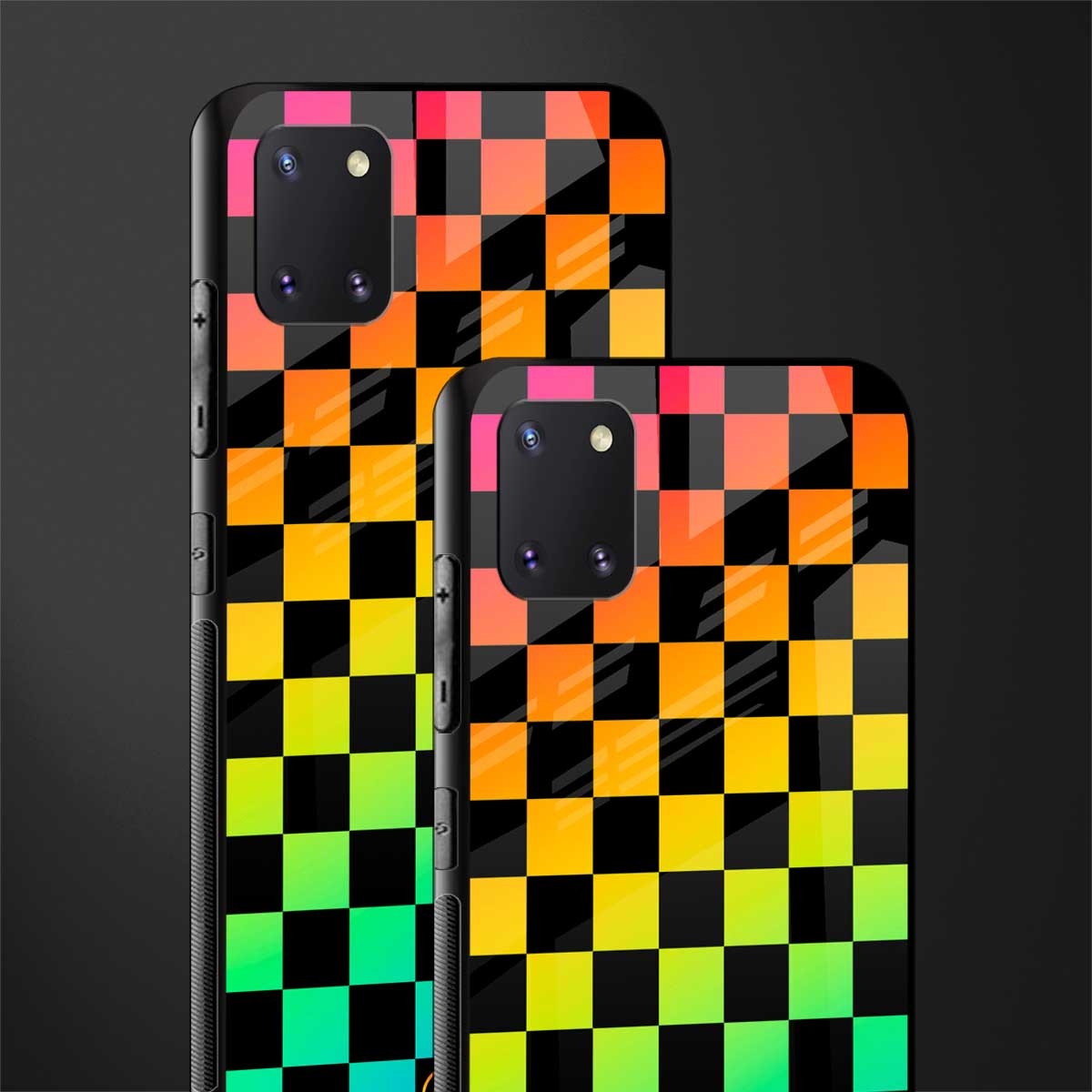 rainbow check pattern glass case for samsung a81 image-2