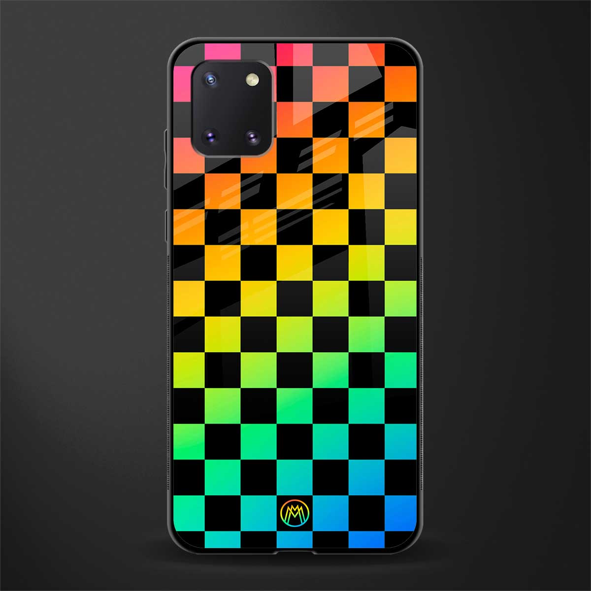 rainbow check pattern glass case for samsung a81 image