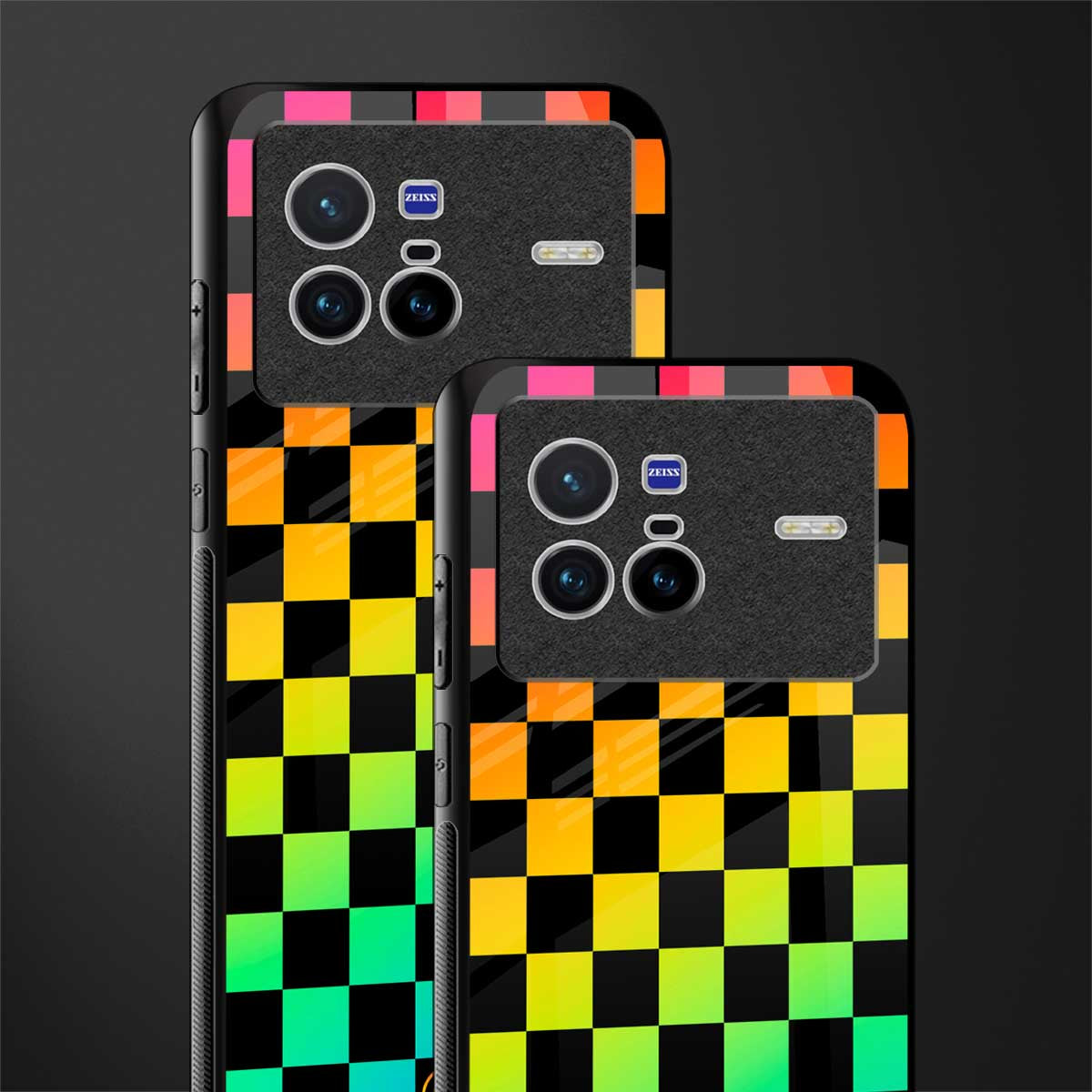rainbow check pattern glass case for vivo x80 image-2