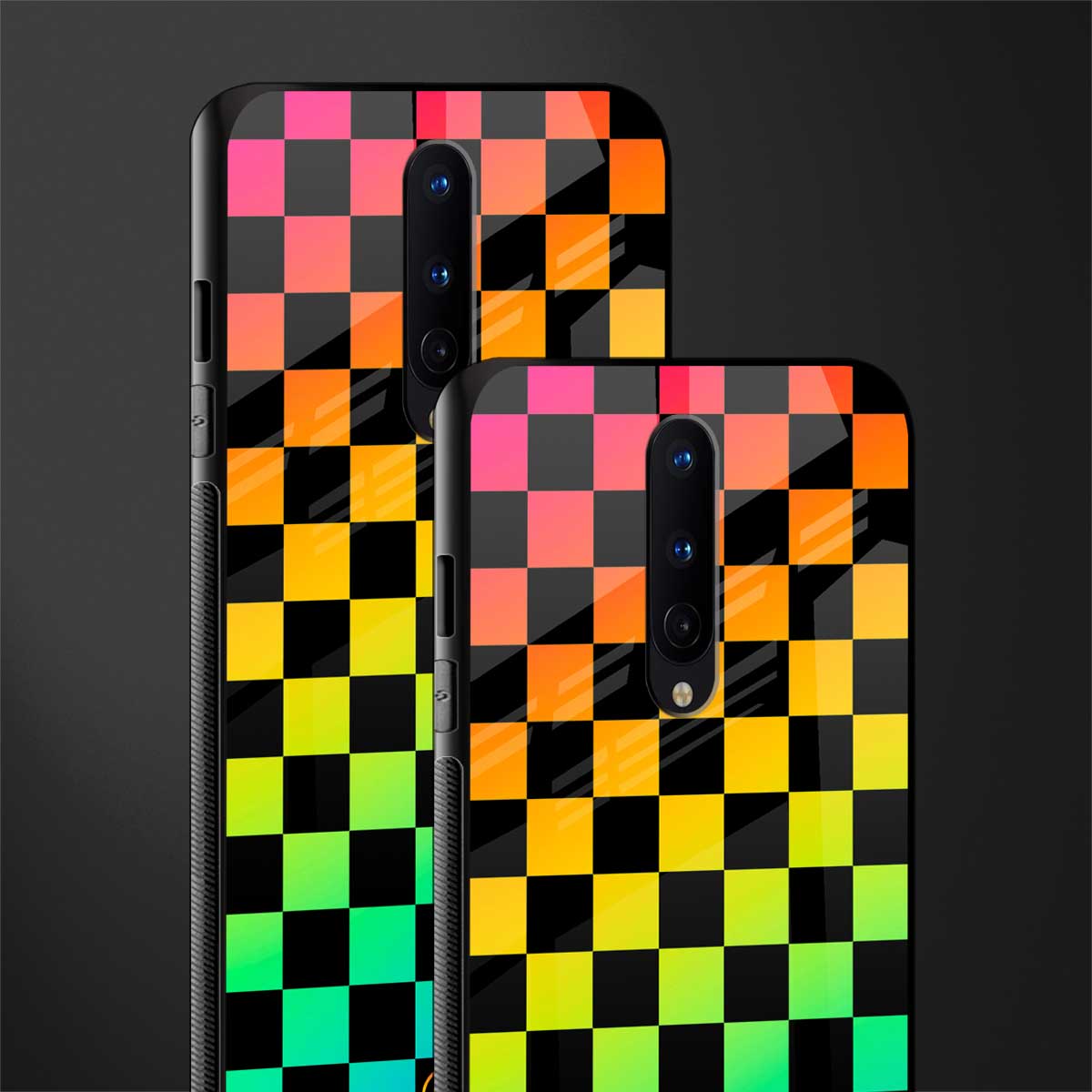rainbow check pattern glass case for oneplus 8 image-2
