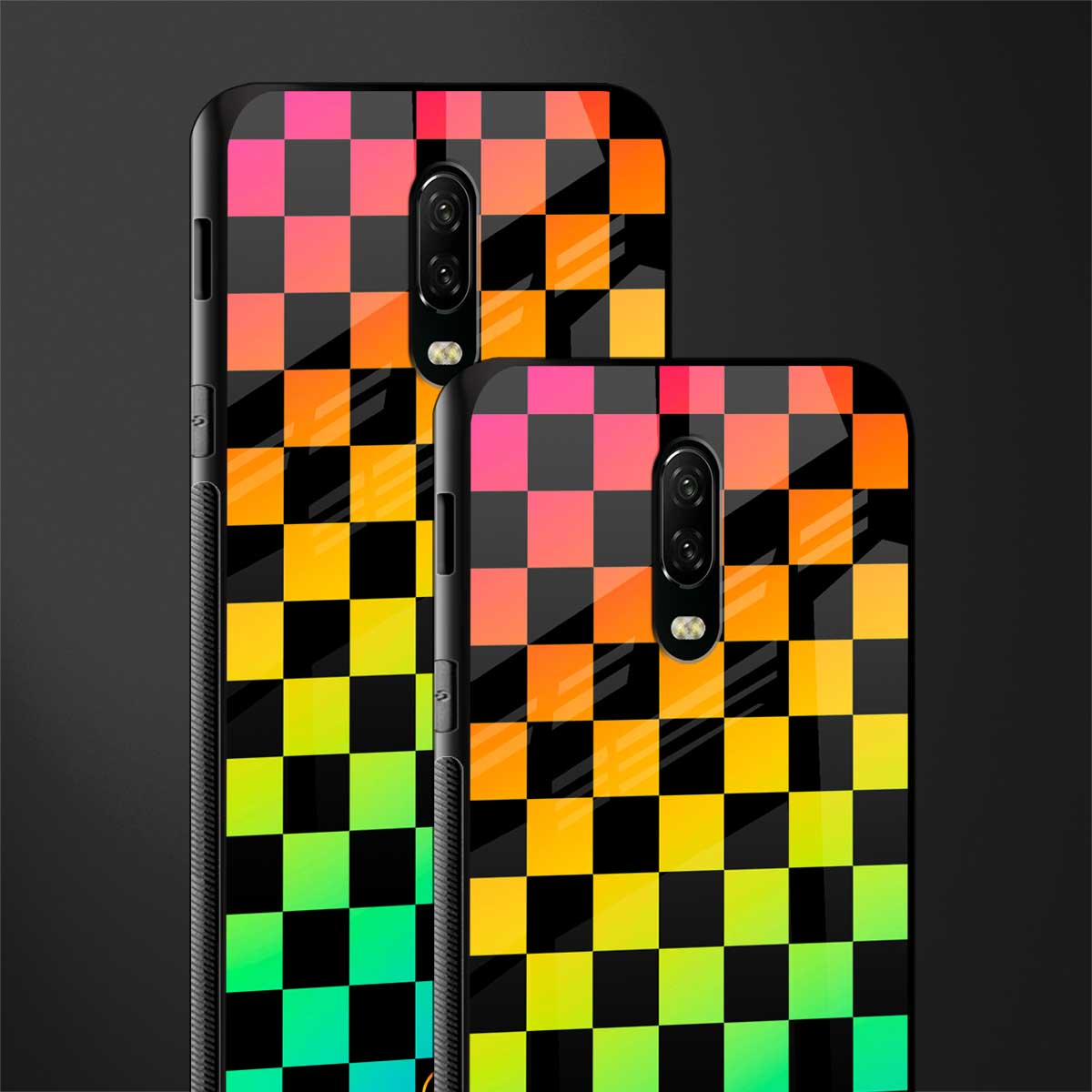 rainbow check pattern glass case for oneplus 6t image-2