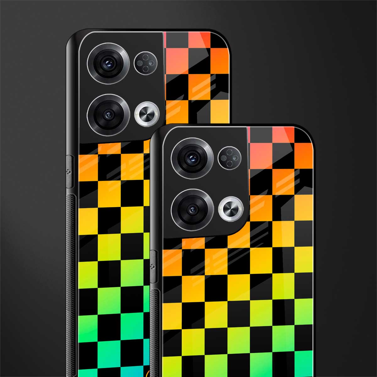 rainbow check pattern back phone cover | glass case for oppo reno 8 pro