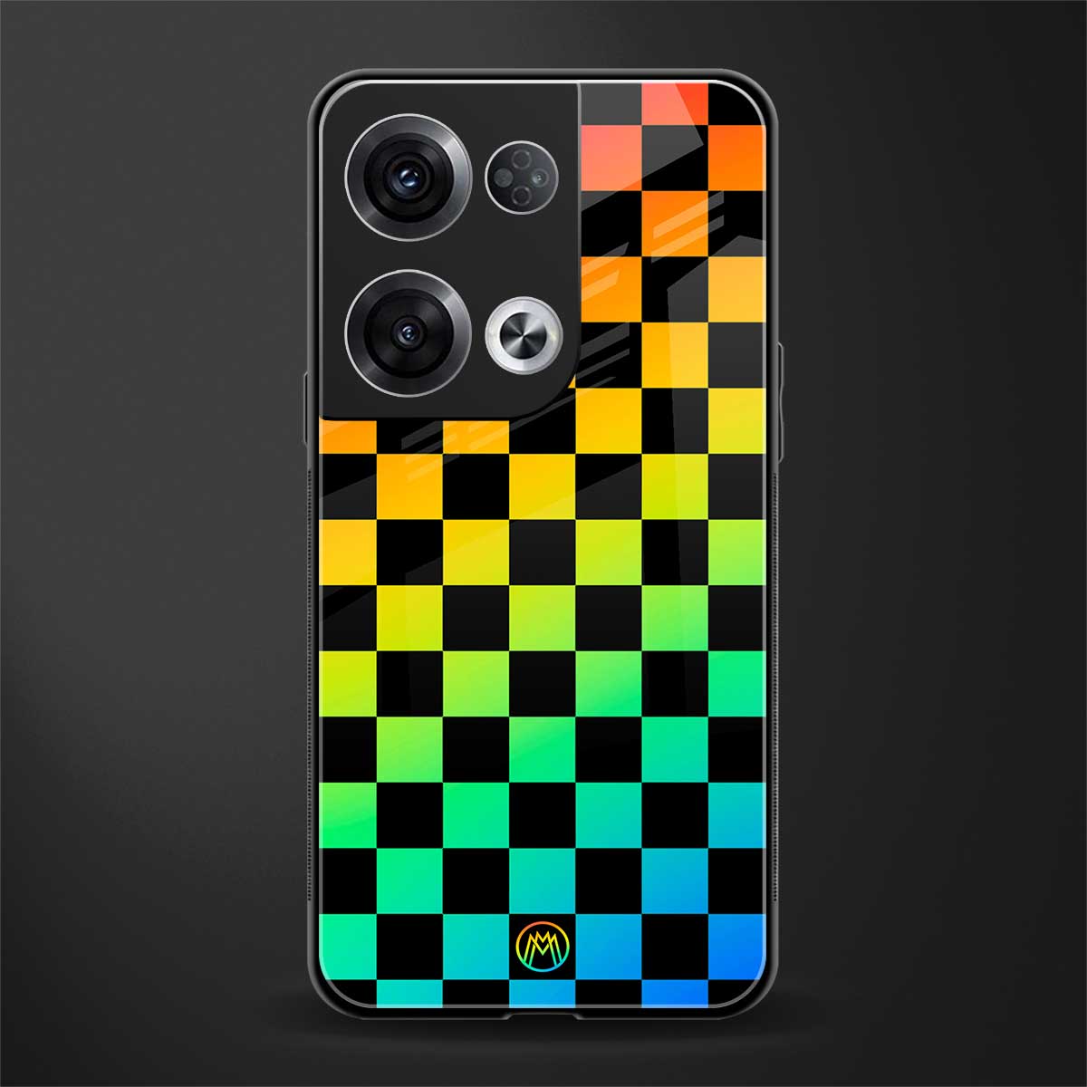 rainbow check pattern back phone cover | glass case for oppo reno 8 pro