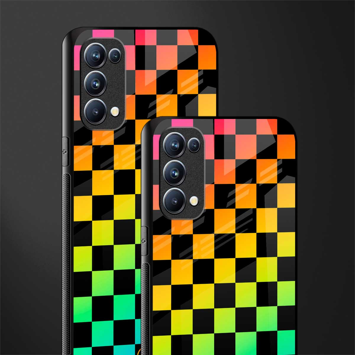 rainbow check pattern back phone cover | glass case for oppo reno 5