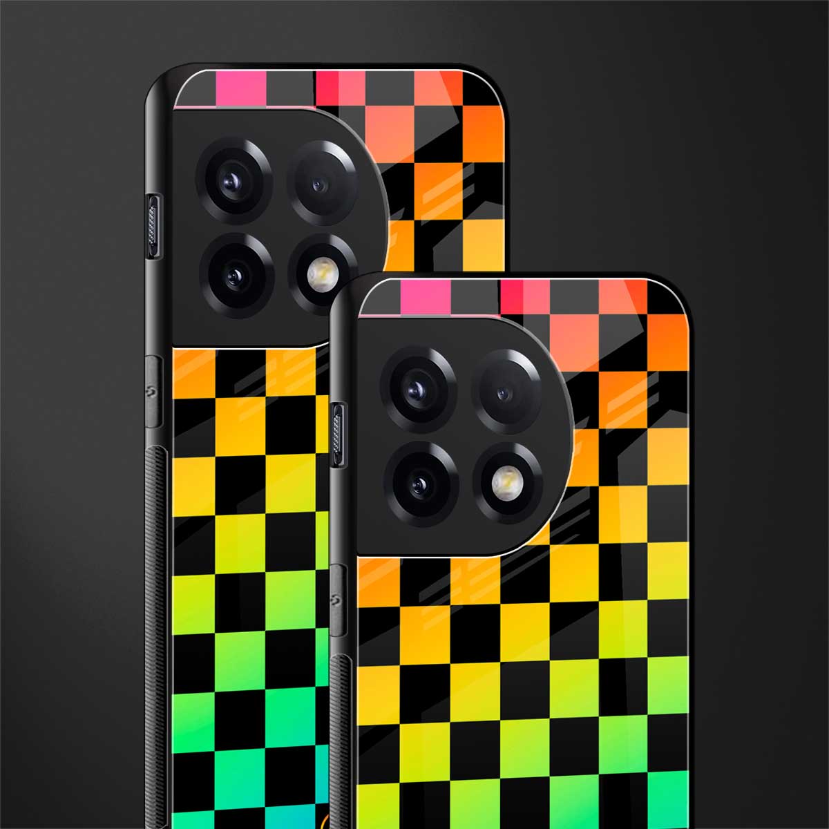 rainbow check pattern back phone cover | glass case for oneplus 11r