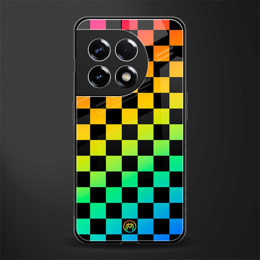 rainbow check pattern back phone cover | glass case for oneplus 11r