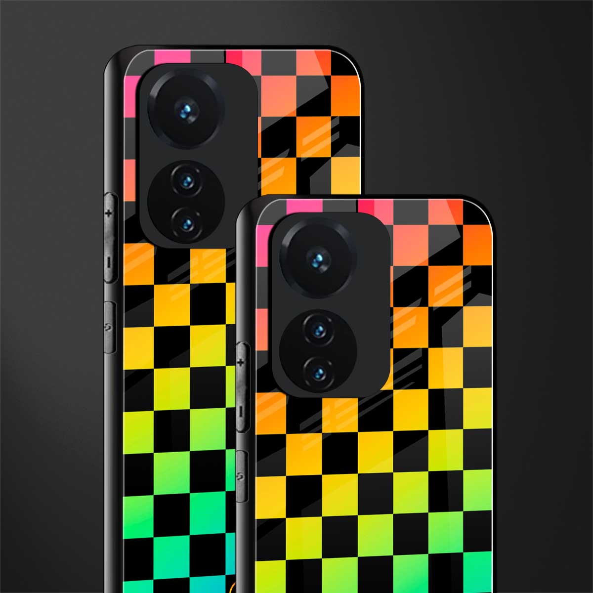 rainbow check pattern back phone cover | glass case for vivo t1 44w 4g