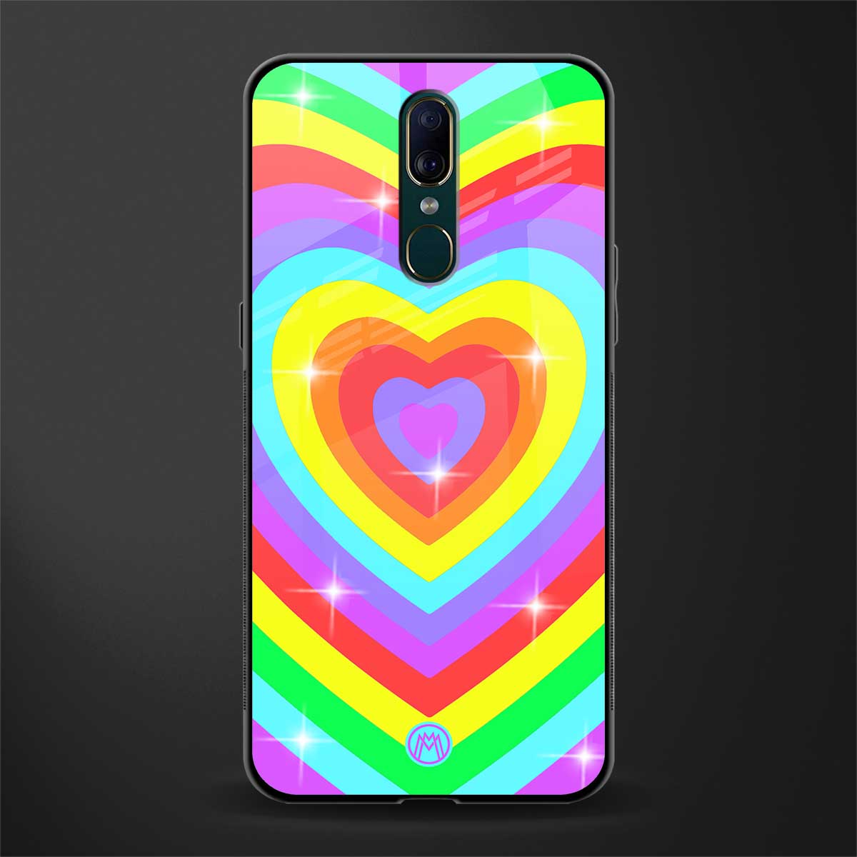 rainbow y2k hearts aesthetic glass case for oppo a9 image