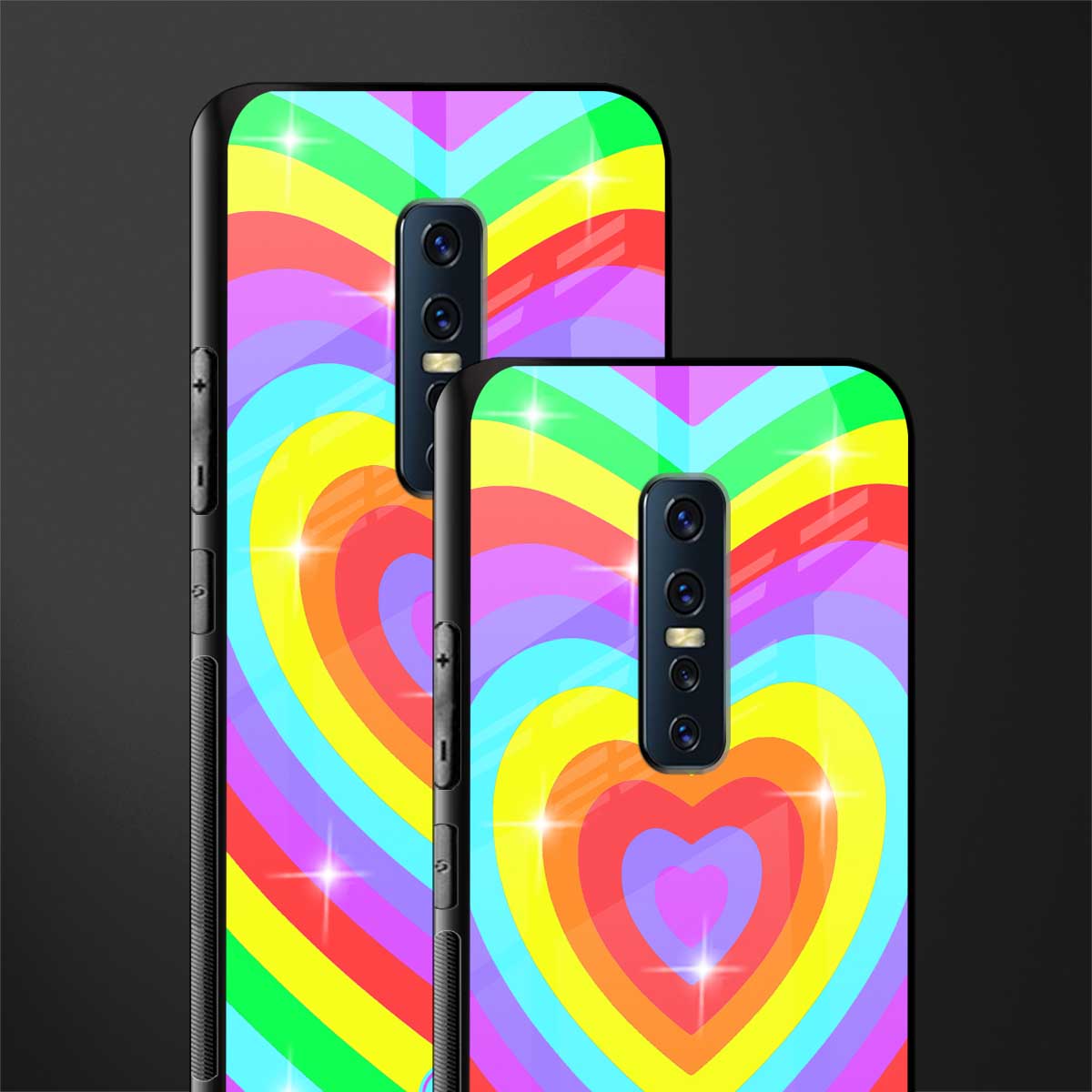 rainbow y2k hearts aesthetic glass case for vivo v17 pro image-2