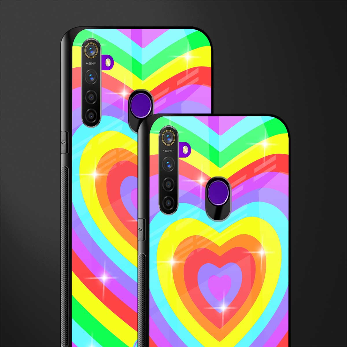 rainbow y2k hearts aesthetic glass case for realme 5s image-2