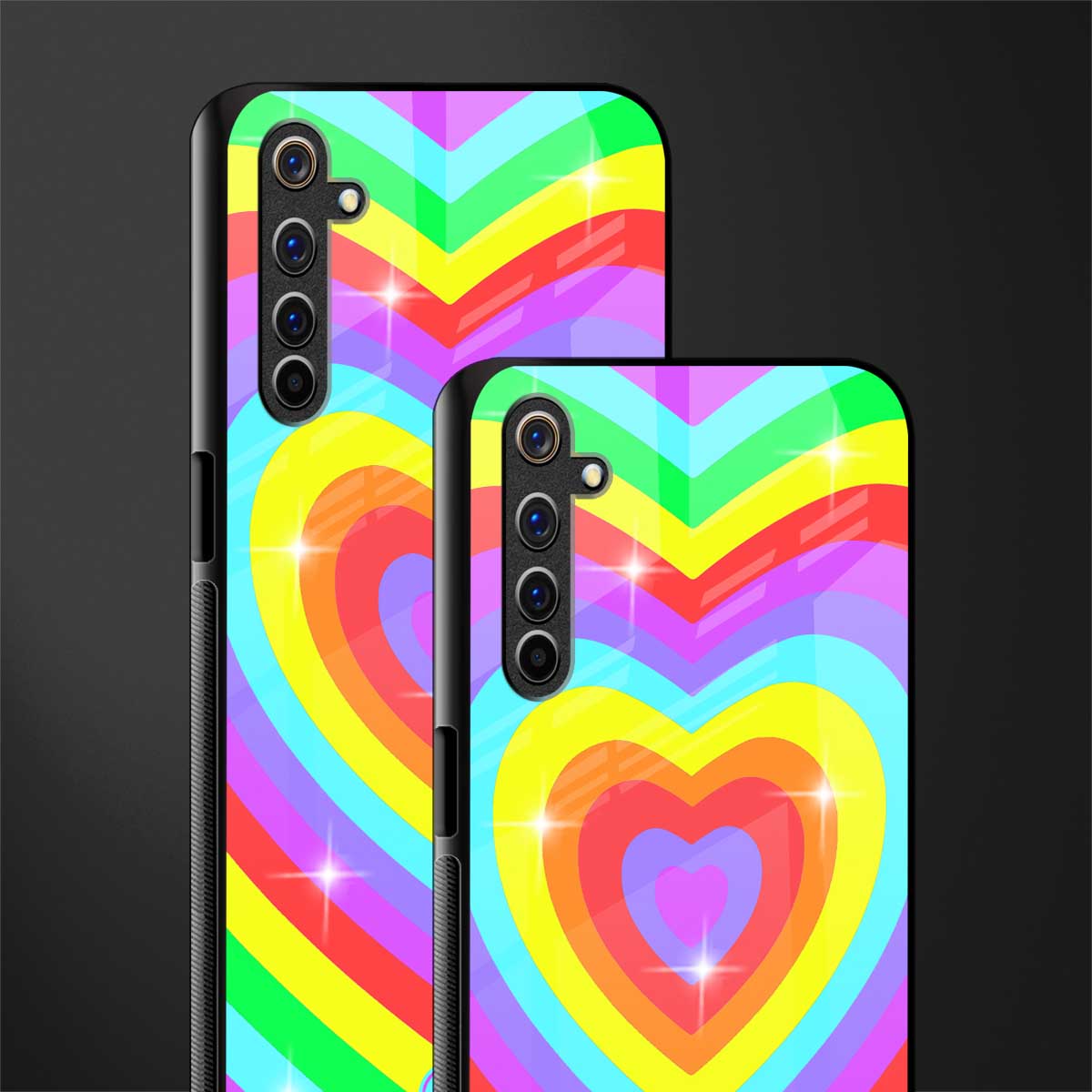 rainbow y2k hearts aesthetic glass case for realme 6i image-2