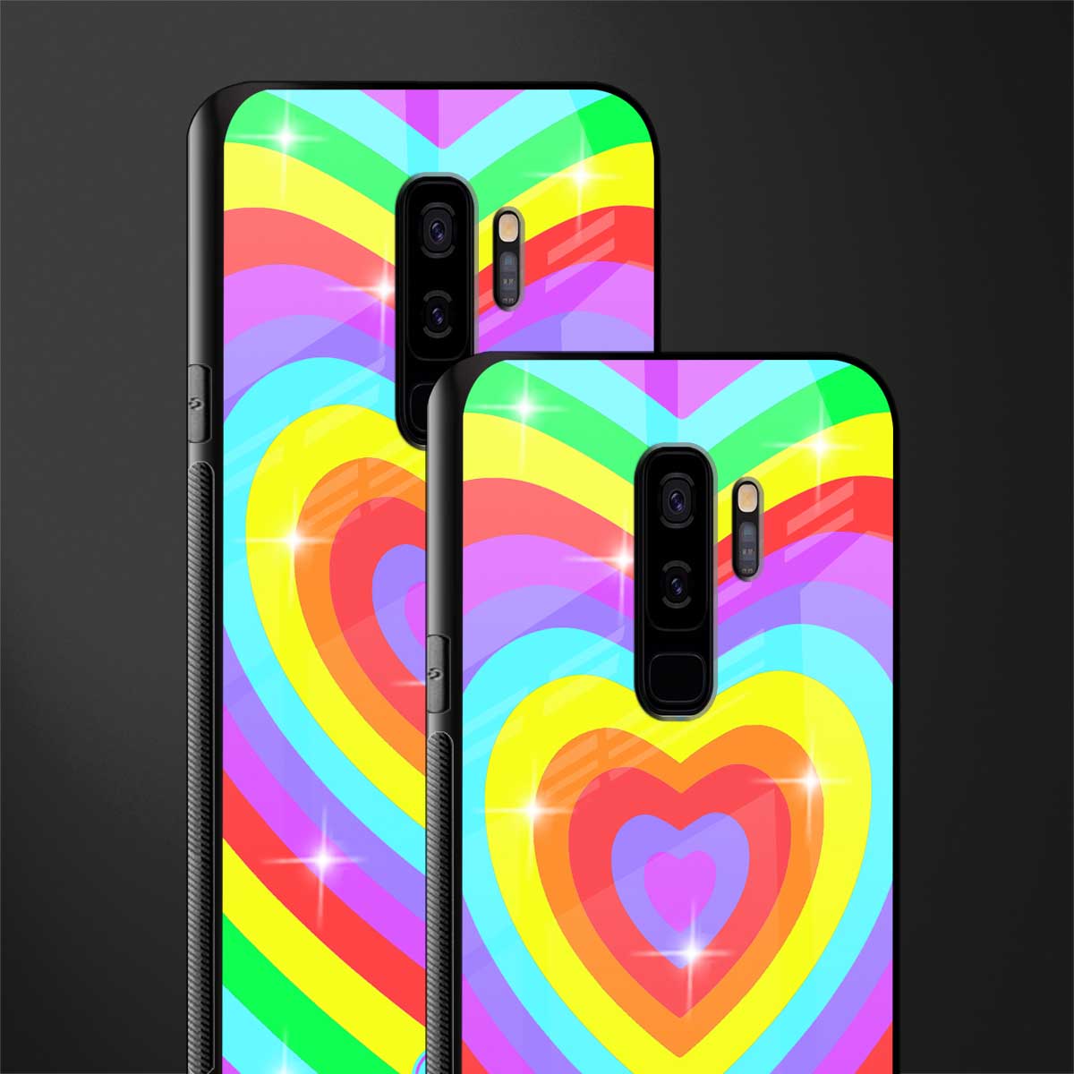 rainbow y2k hearts aesthetic glass case for samsung galaxy s9 plus image-2