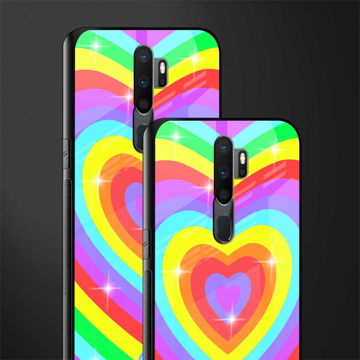 rainbow y2k hearts aesthetic glass case for oppo a5 2020 image-2