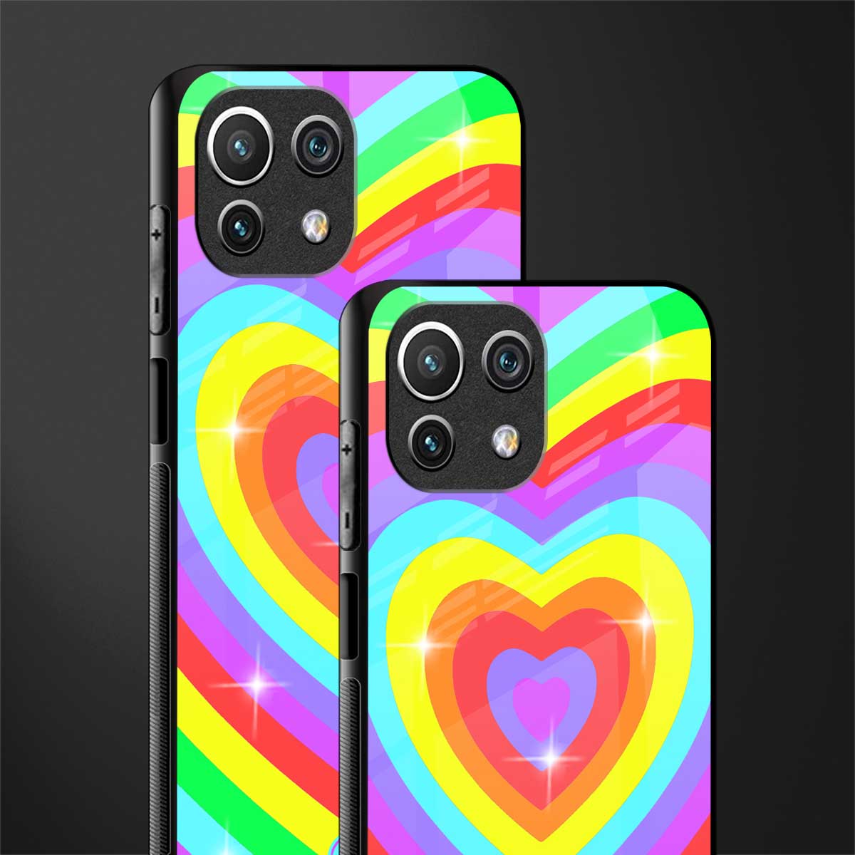rainbow y2k hearts aesthetic glass case for mi 11 lite image-2