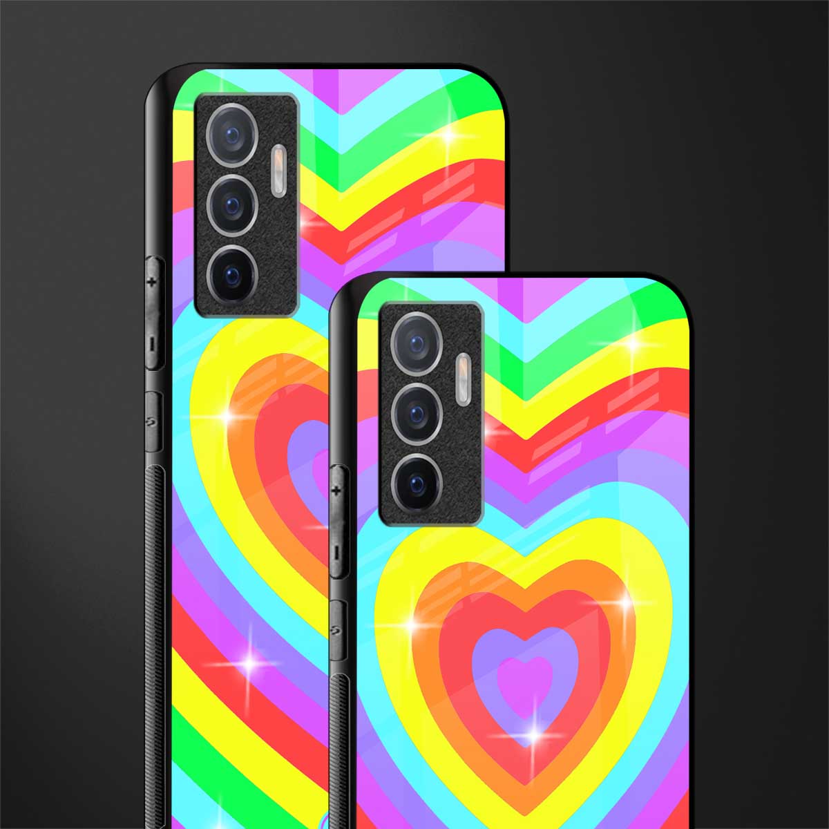 rainbow y2k hearts aesthetic glass case for vivo v23e image-2