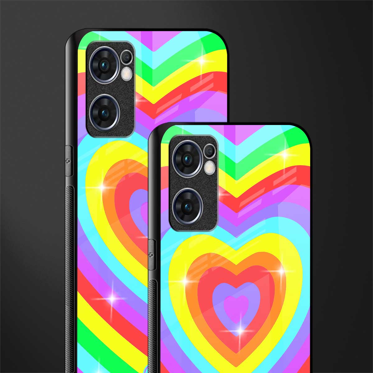 rainbow y2k hearts aesthetic glass case for oppo reno7 5g image-2
