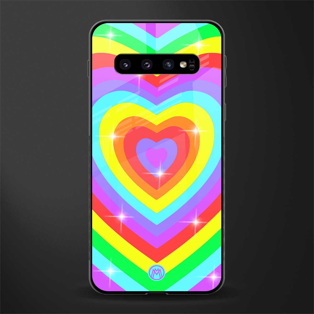 rainbow y2k hearts aesthetic glass case for samsung galaxy s10 plus image