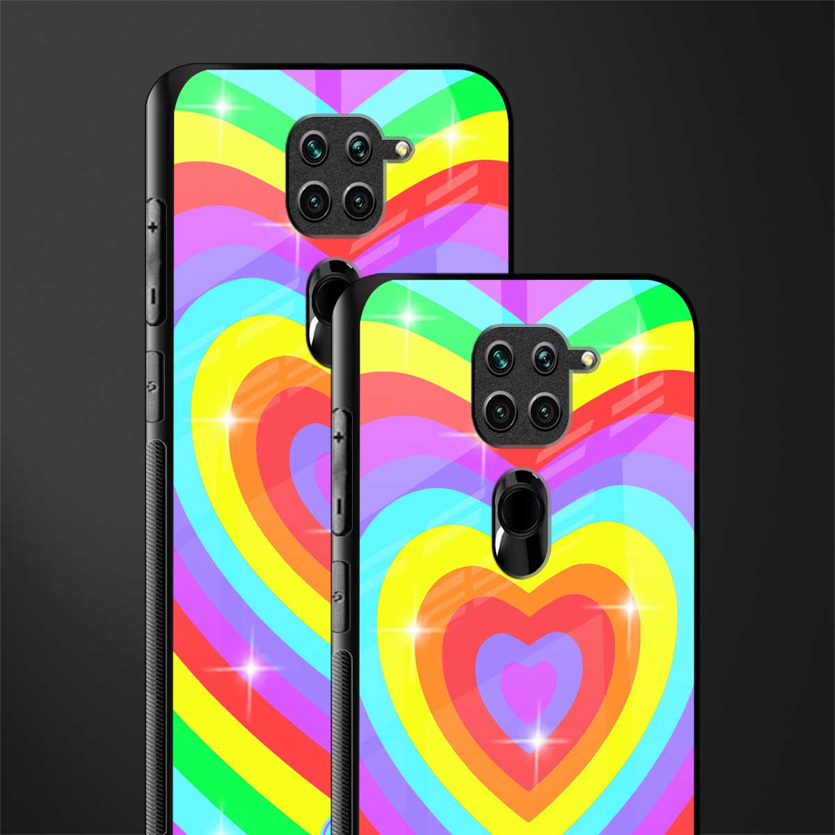 rainbow y2k hearts aesthetic glass case for redmi note 9 image-2