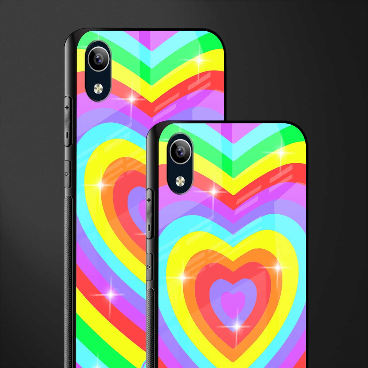 rainbow y2k hearts aesthetic glass case for vivo y1s without fingerprint image-2