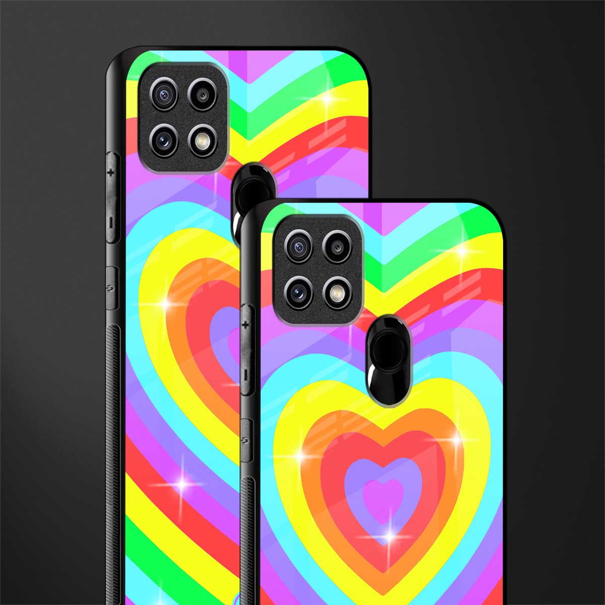 rainbow y2k hearts aesthetic glass case for oppo a15 image-2