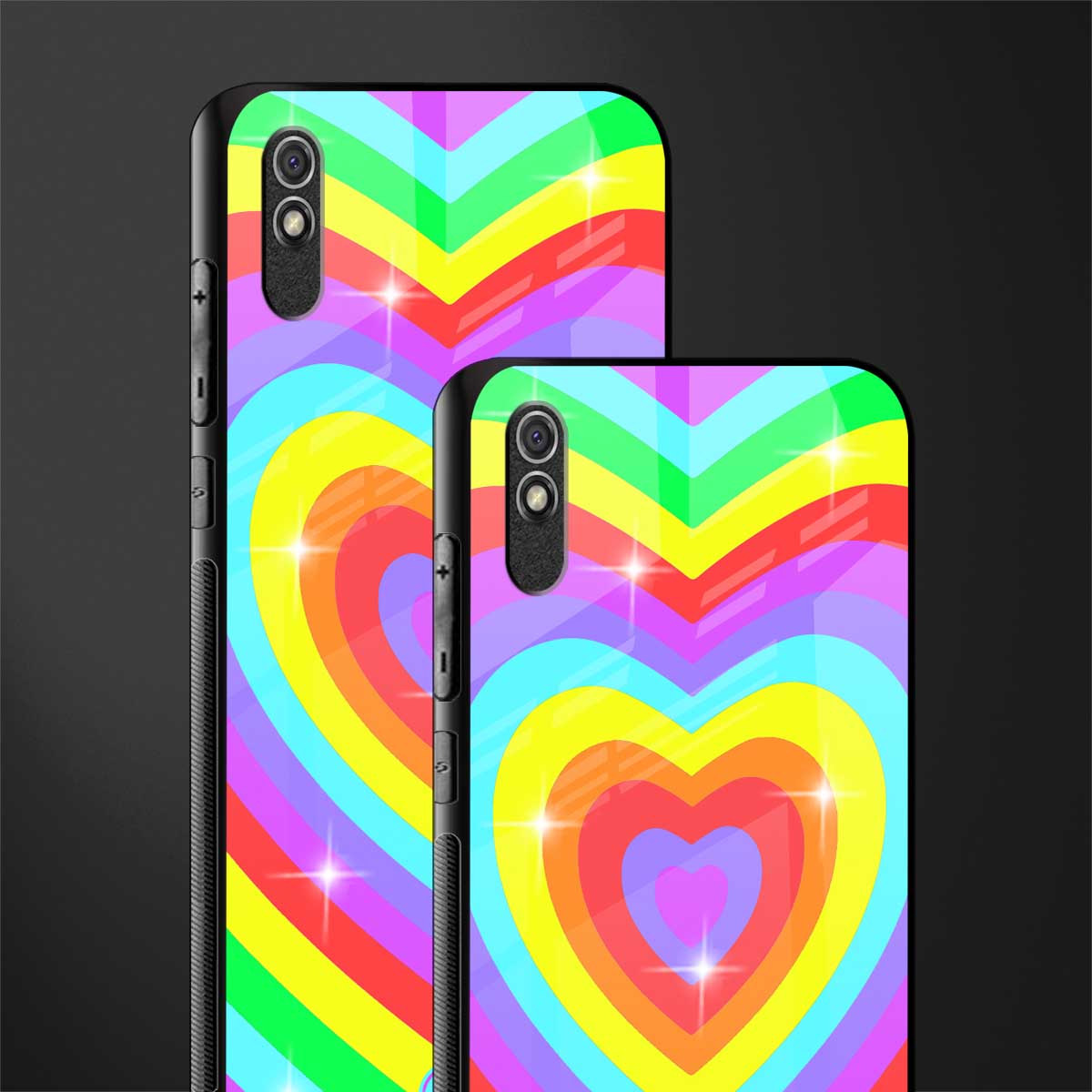 rainbow y2k hearts aesthetic glass case for redmi 9a image-2