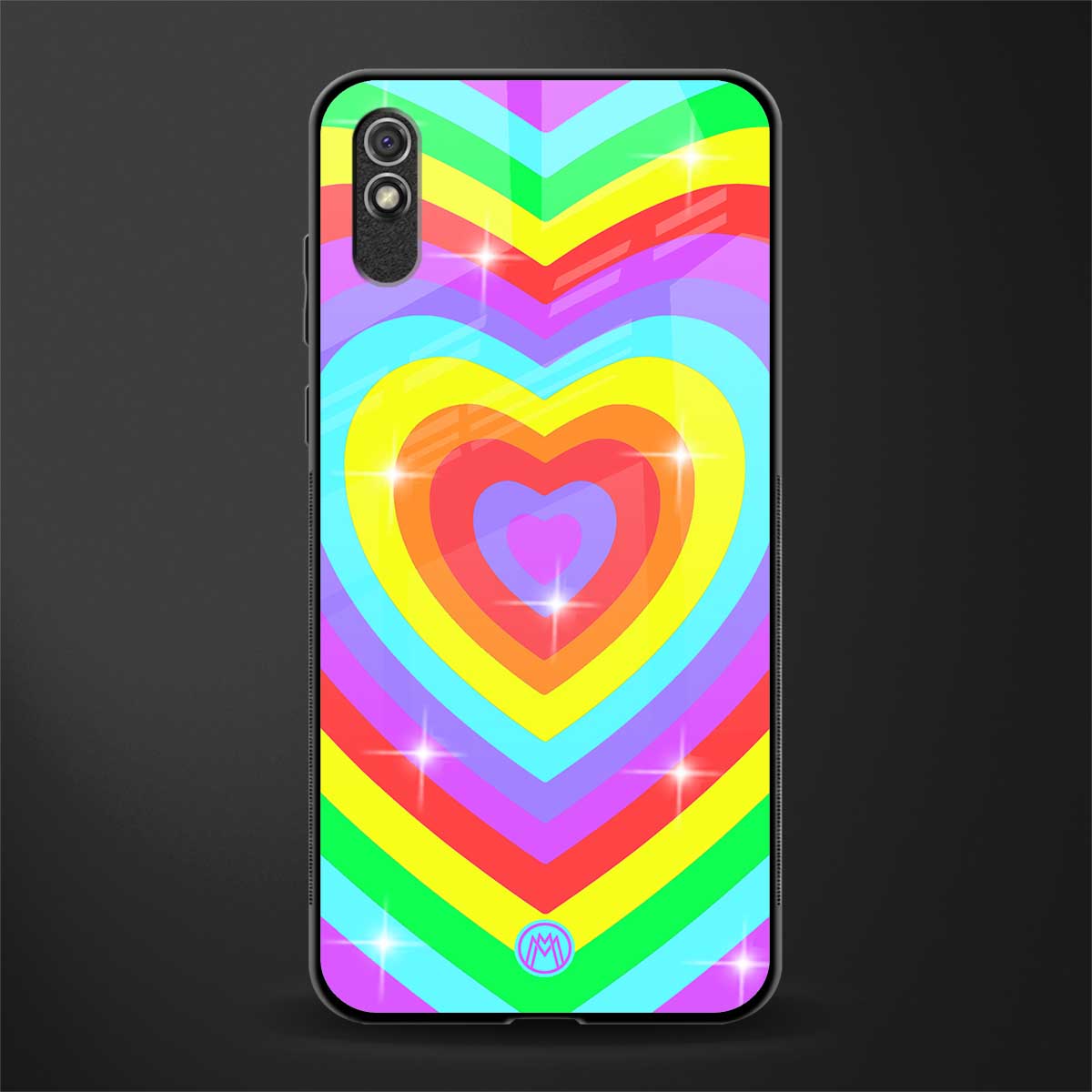 rainbow y2k hearts aesthetic glass case for redmi 9a image