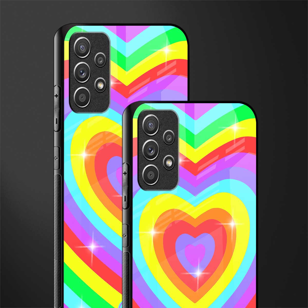 rainbow y2k hearts aesthetic glass case for samsung galaxy a72 image-2