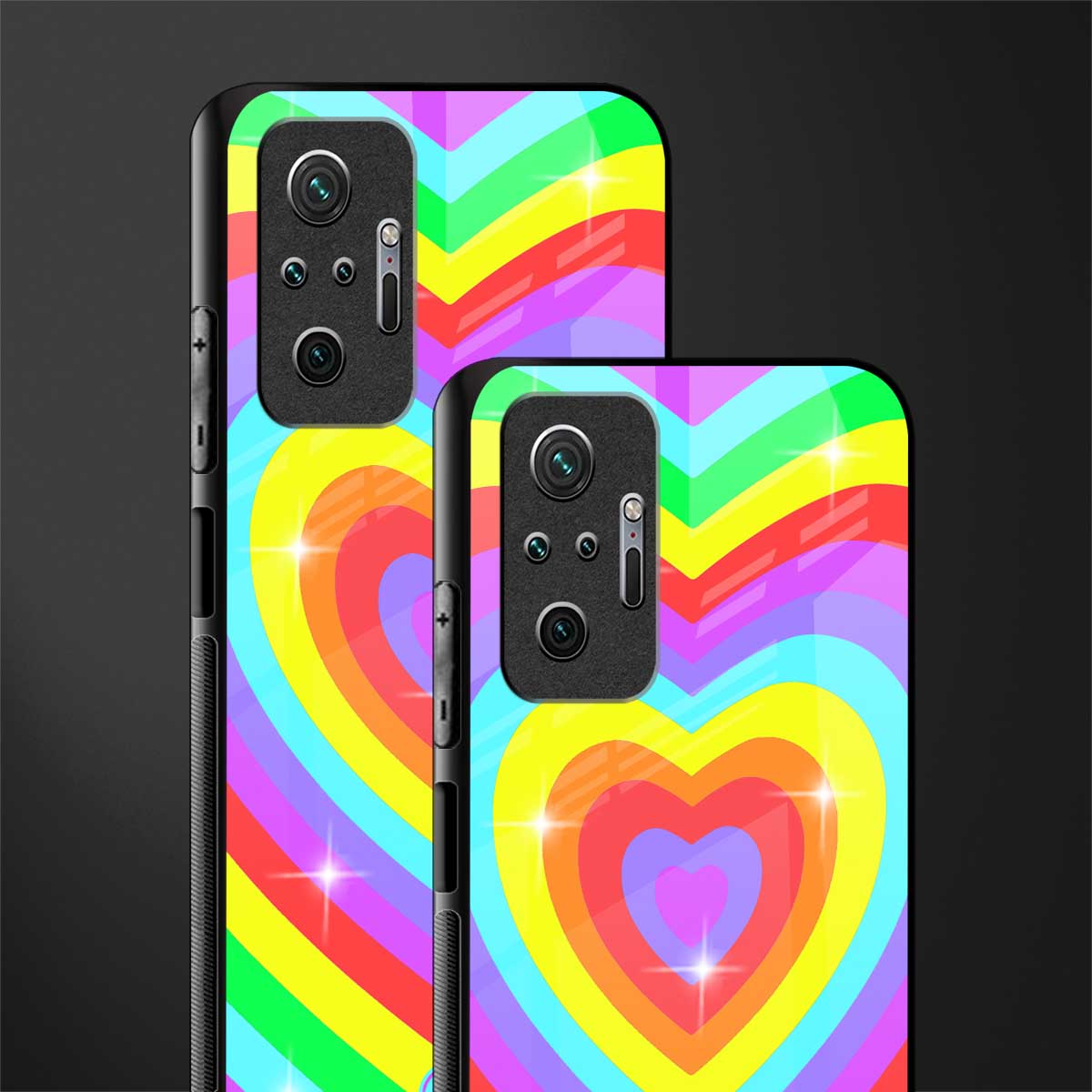 rainbow y2k hearts aesthetic glass case for redmi note 10 pro image-2