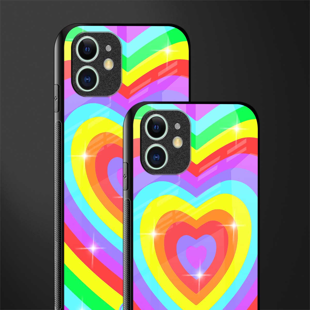 rainbow y2k hearts aesthetic glass case for iphone 12 image-2