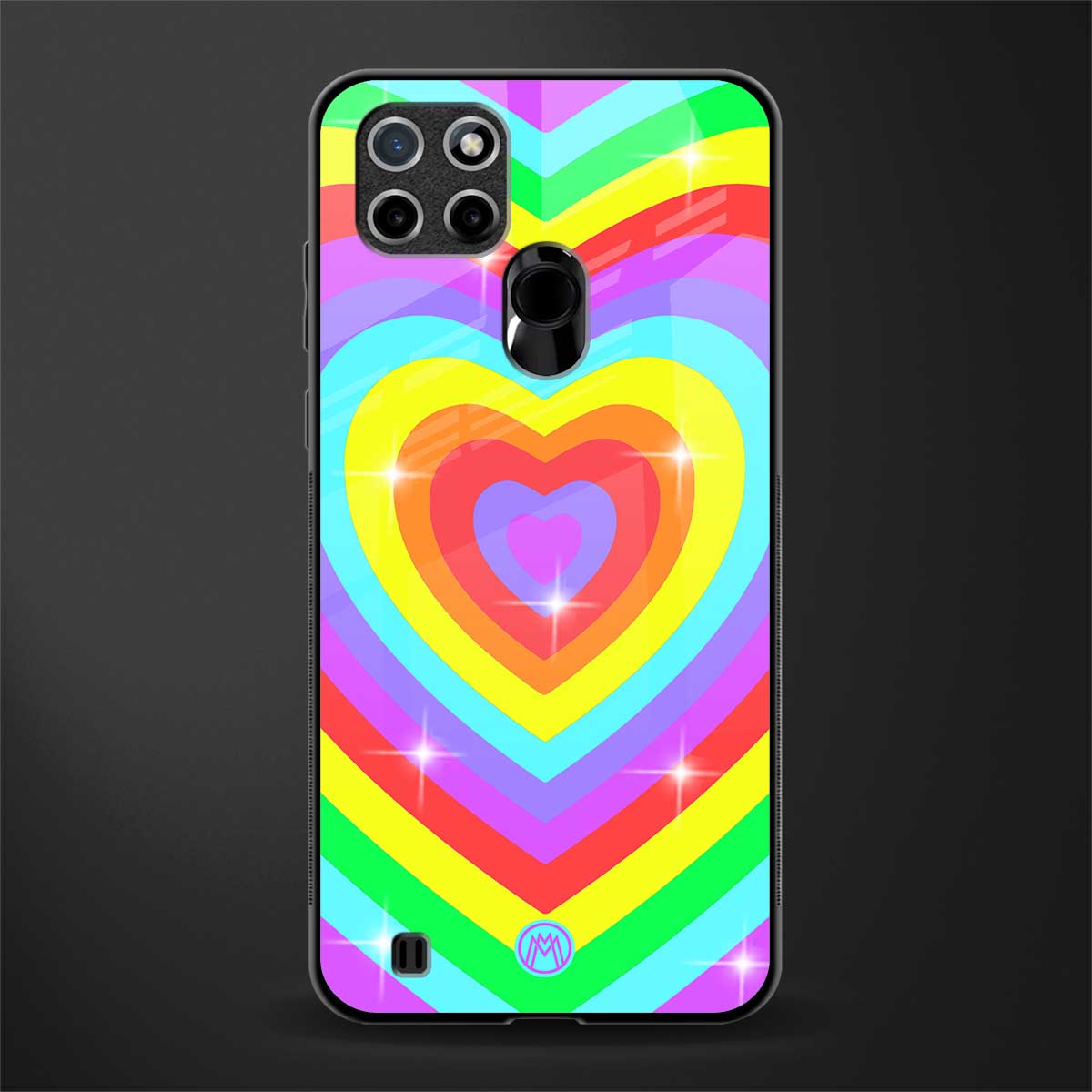 rainbow y2k hearts aesthetic glass case for realme c21y image