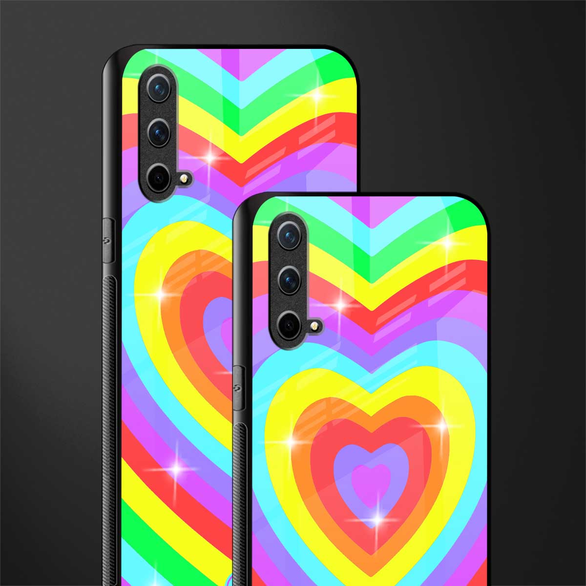 rainbow y2k hearts aesthetic glass case for oneplus nord ce 5g image-2