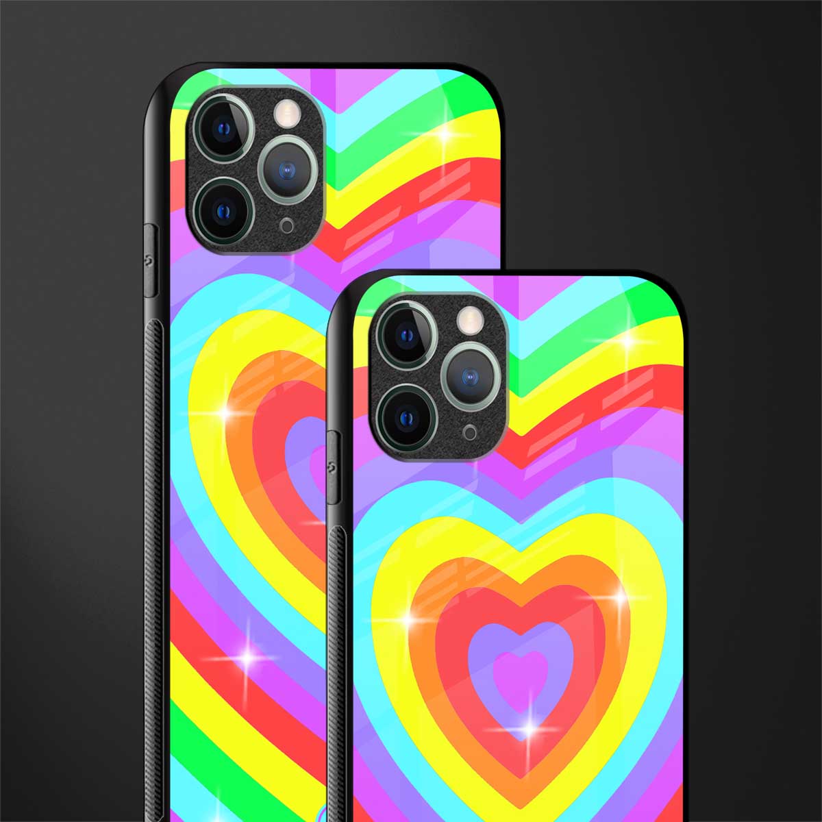 rainbow y2k hearts aesthetic glass case for iphone 11 pro image-2