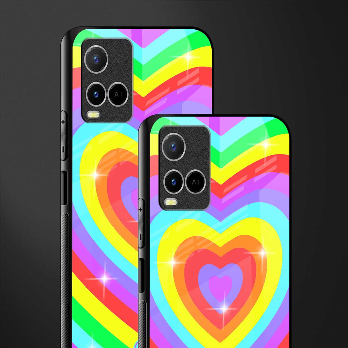 rainbow y2k hearts aesthetic glass case for vivo y33s vivo y33t image-2