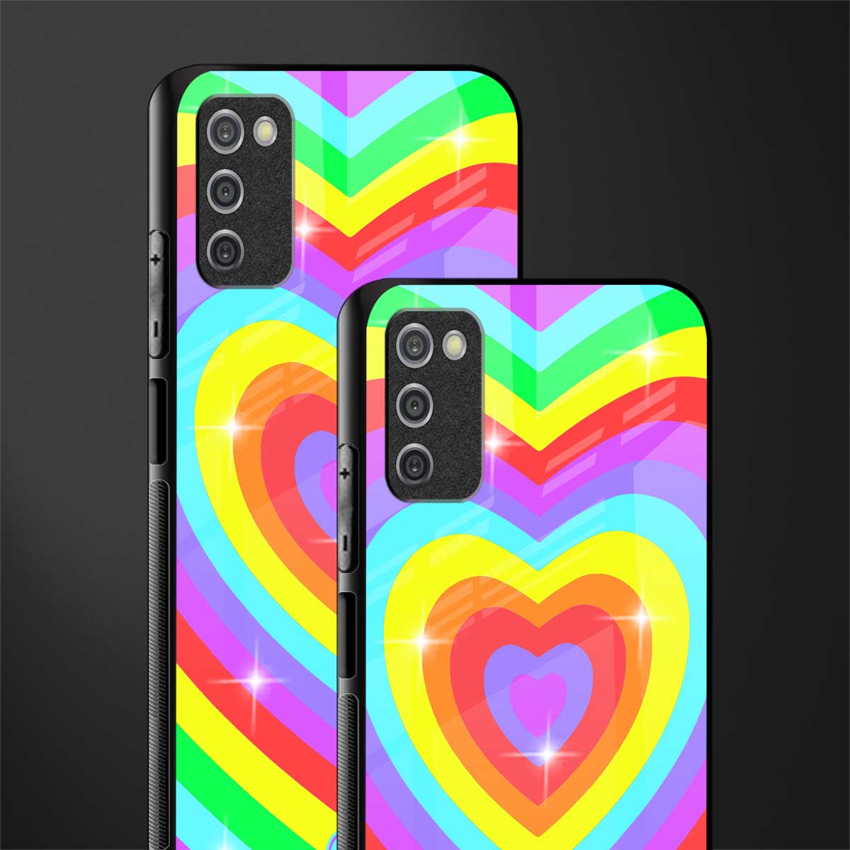 rainbow y2k hearts aesthetic glass case for samsung galaxy a03s image-2
