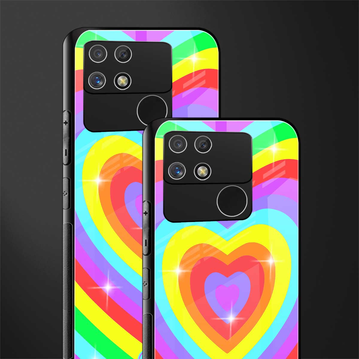 rainbow y2k hearts aesthetic back phone cover | glass case for realme narzo 50a