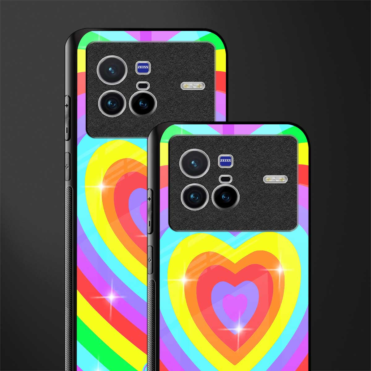 rainbow y2k hearts aesthetic glass case for vivo x80 image-2