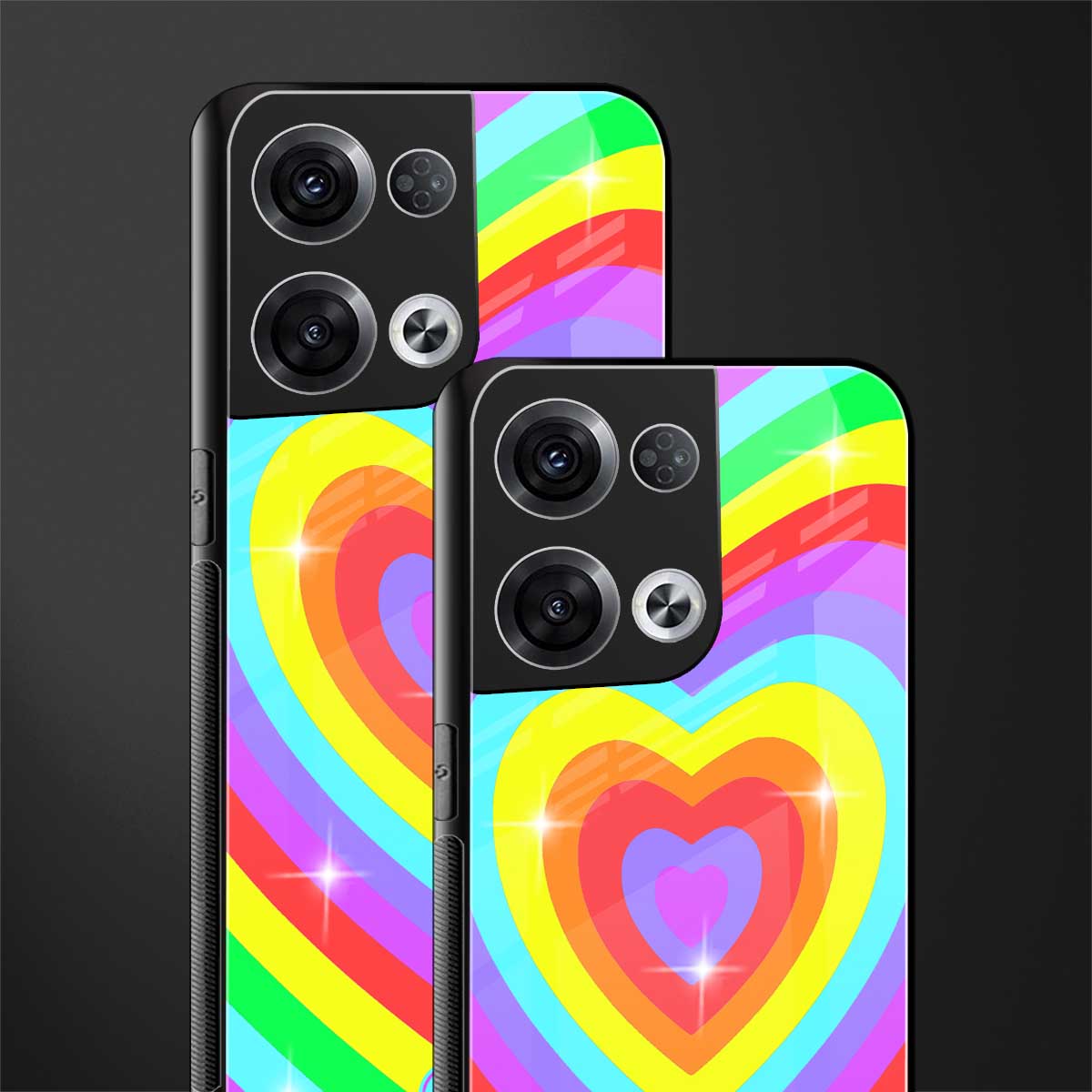 rainbow y2k hearts aesthetic back phone cover | glass case for oppo reno 8 pro
