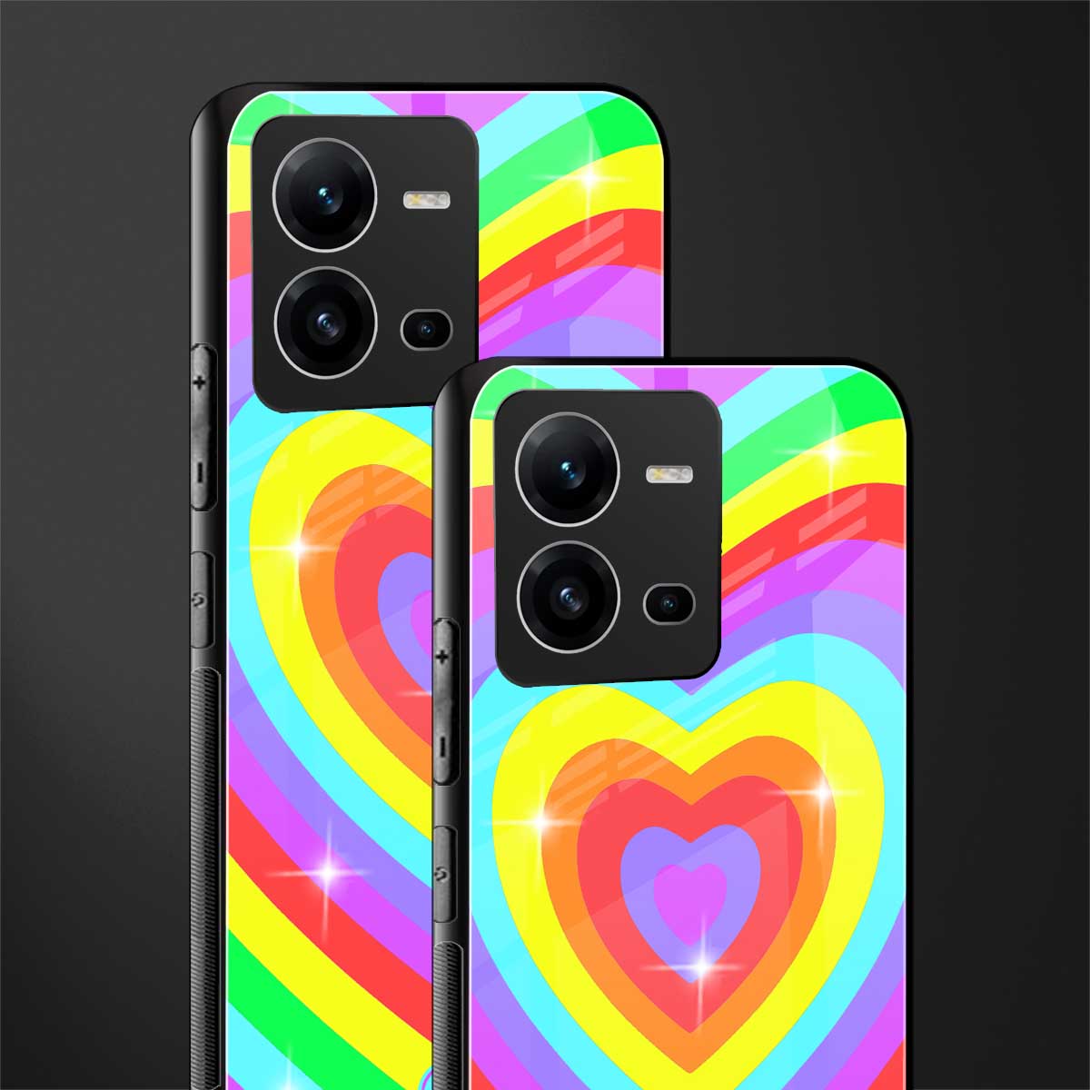 rainbow y2k hearts aesthetic back phone cover | glass case for vivo v25-5g
