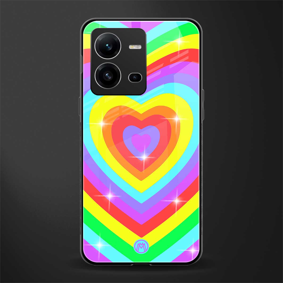 rainbow y2k hearts aesthetic back phone cover | glass case for vivo v25-5g